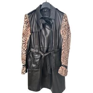 ELIE TAHARI Lambskin Leather coat Belted‎ Asymmetrical Zip Knit Collar